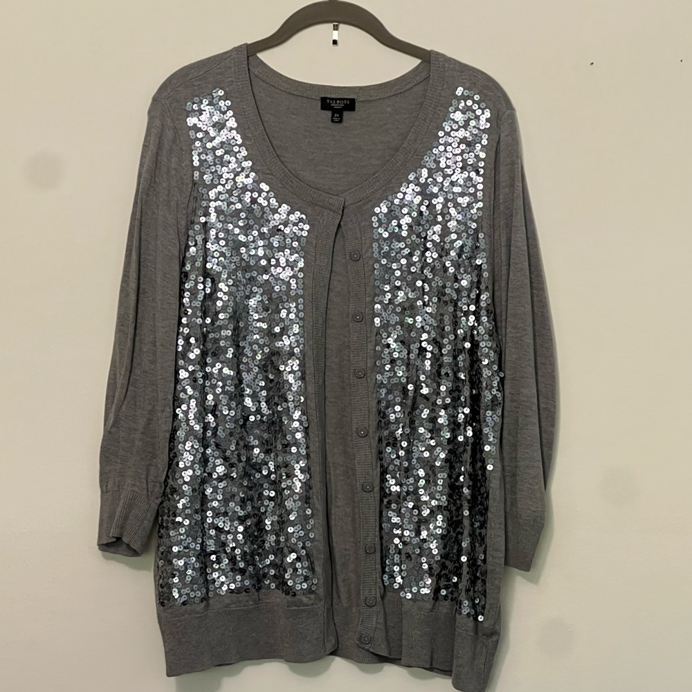 Talbots Sequin Sweater | Grey, 2XL